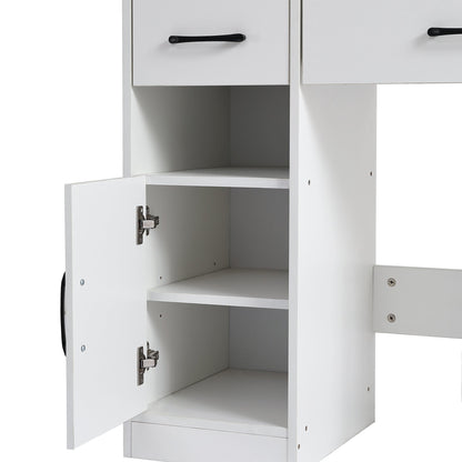 Vanity desk set including table with large lighted mirror 3 color lighting modes adjustable brightness white color