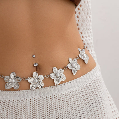 Ocean vacation style starfish waist chain body sexy beach imitation pearl flower body chain