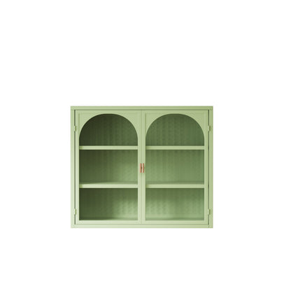 27.56"Glass Doors Modern Two-door Wall Cabinet with Featuring Three-tier Green