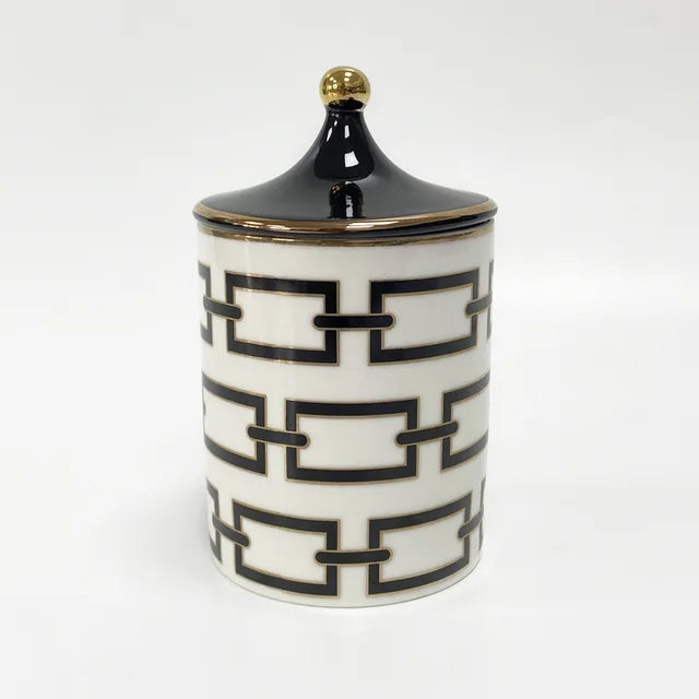 Gold Plated Stripe Ceramic Storage Jar Home Scented Candle Bottle Wedding Candy Gift Jar Cosmetic Jewelry Storage Bottle Decor