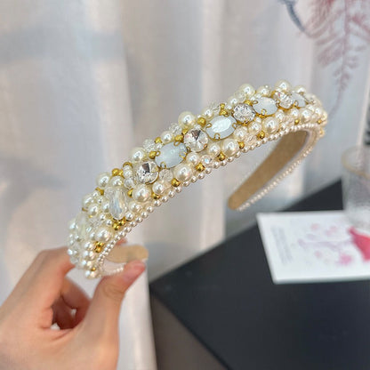 New handmade beaded crystal pearl retro exaggerated internet celebrity hot selling thin edge hair accessories