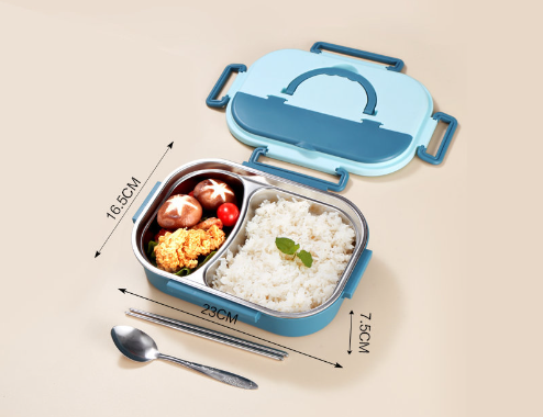 Stylish, simple, portable, large capacity 304 stainless steel two-compartment lunch box with bowl lunch box
