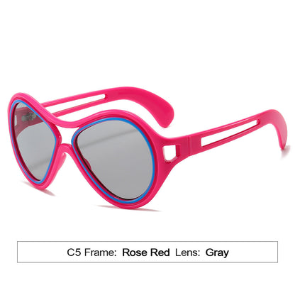 New European and American Sunglasses for Women UV400 Fashion Double Beam Round Frame Personalized PC Hollow Sunscreen Sunglasses