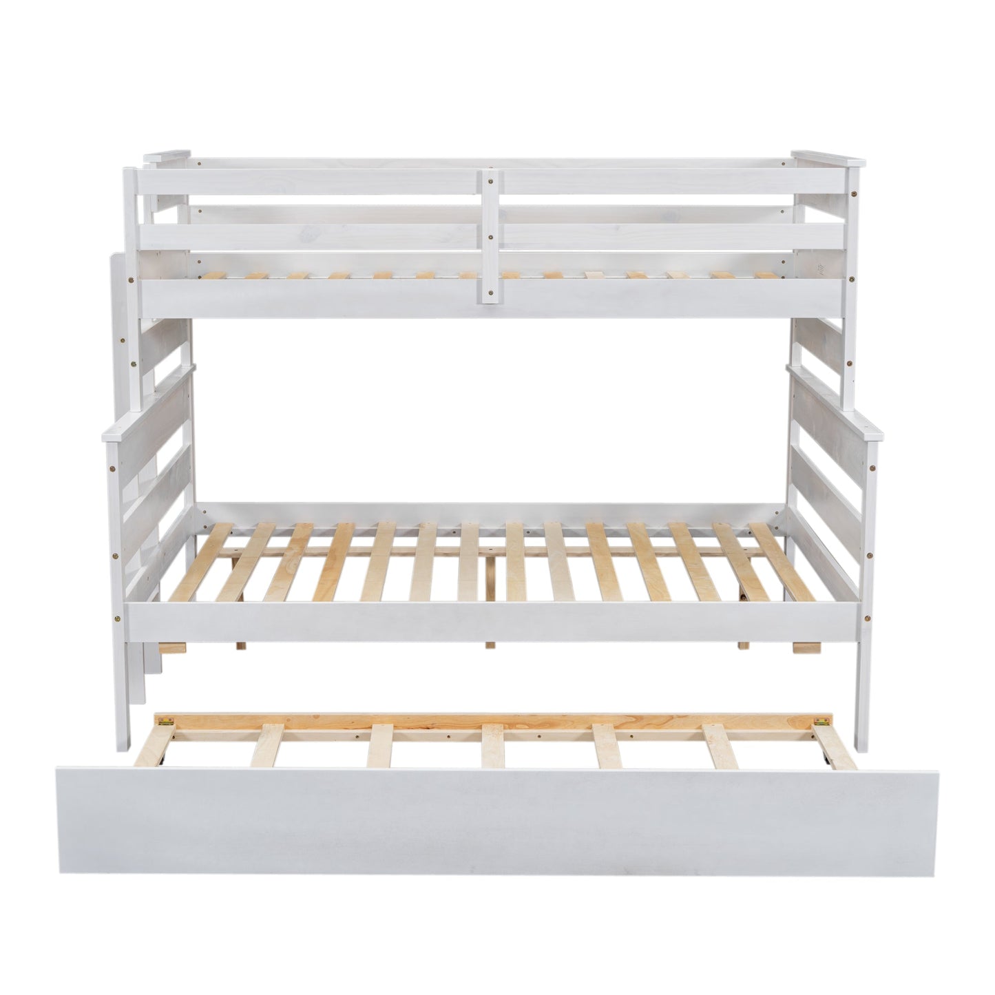 Wood Twin over Full Bunk Bed with Twin Size Trundle  White