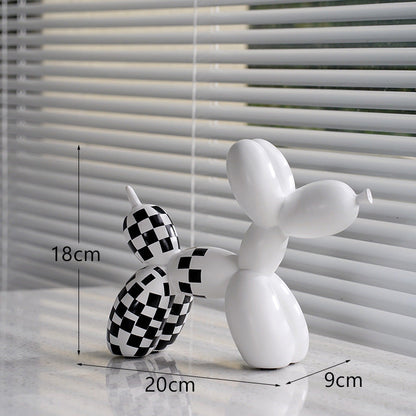 New black and white plaid balloon dog ornaments creative TV cabinet wine cabinet living room porch resin crafts
