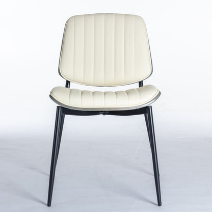 2-piece retro linen chair set with curved wooden backrest, cushioned seat, adjustable metal legs, (Beige PU)