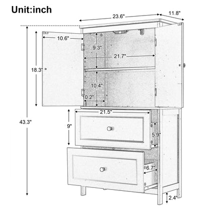 Bathroom Storage Cabinet, Cabinet with Two Doors and Drawers, Adjustable Shelf, MDF Board, White