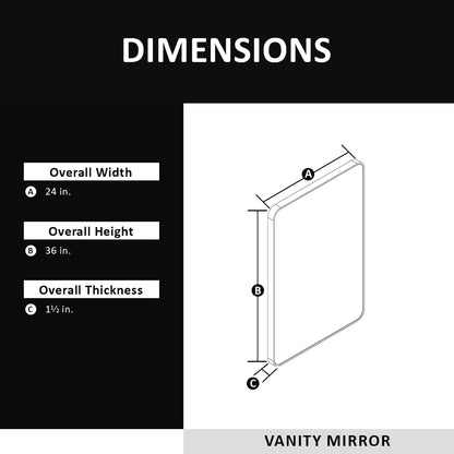 24x36 inch aluminum frame round rectangular bathroom wall mirror, matte black rust proof, tempered glass mirror