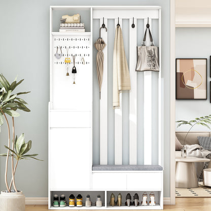 39.3'W70.8'H multifunctional corridor shoe cabinet with soft padded nail board and white clothes hanger with entrance hook