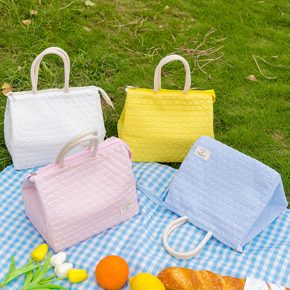 ins style small fresh outdoor large capacity picnic insulation and cold storage bag fashionable diamond pattern zipper lunch box bag student lunch bag