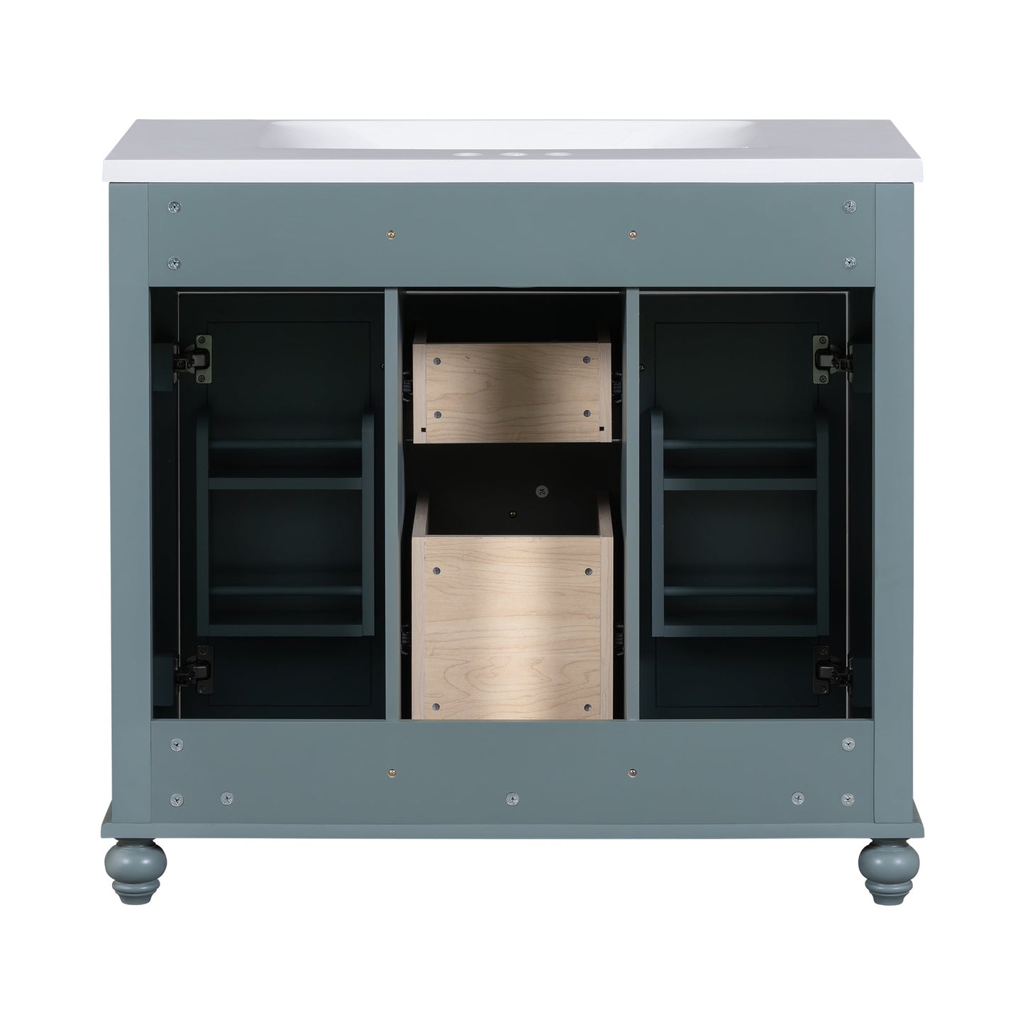 36 inch modern mirror cabinet with adjustable shelves, 2 soft closing doors, and 6 drawer storage cabinet door organizers