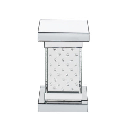 U-Can 11.8-inch silver square mirror coffee table with LED lights, modern crystal inlaid side table, no assembly required
