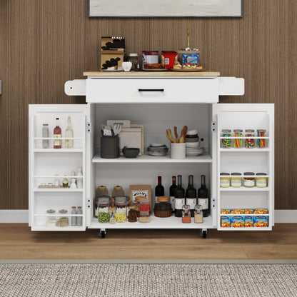 Kitchen island rolling trolley cart with 1 drawer & 2 doors with storage racks & Adjustable Shelves & towel rack
