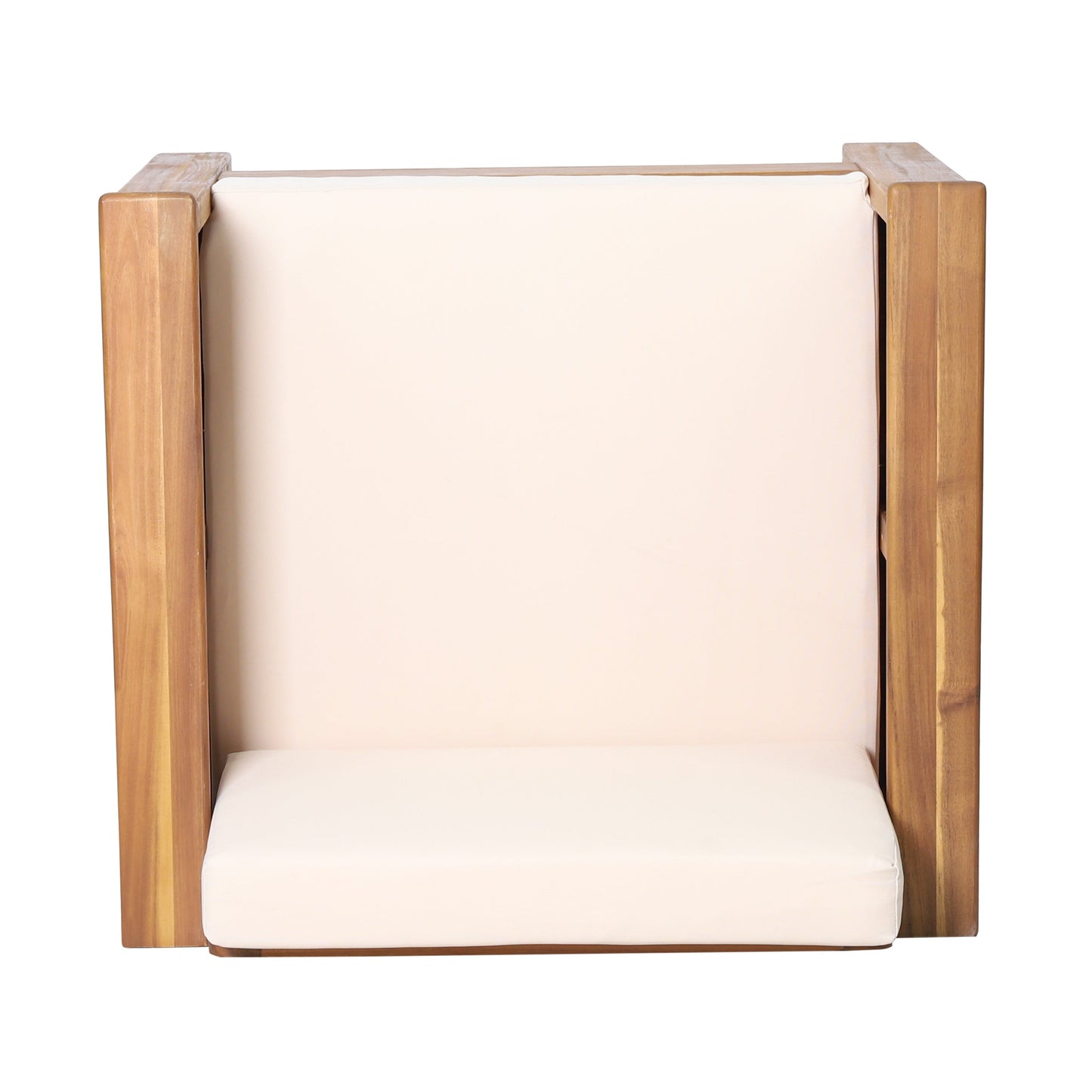 ( Set of 2) Outdoor Acacia Wood Club Chairs with Cushions, Teak+Beige, 27.75"D x 32"W x 27.75"H