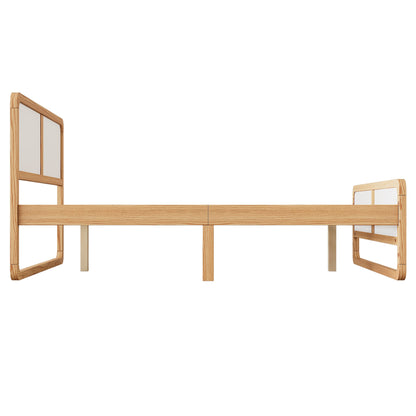 Modern Style Queen Size Solid Wood Platform Bed for Kids, Teens, Adults, No Need Box Spring, Walnut and White