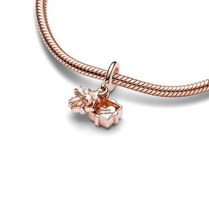 Pan Jiazhu Rose Gold Openable Birthday Gift Box Pendant Bow Ribbon Cute Gift Accessories