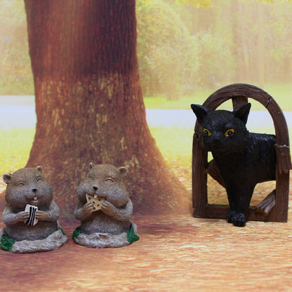 Cat and mole gardening decorative resin ornaments