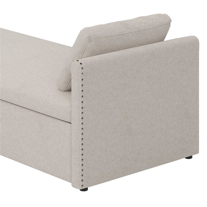 Modern cushioned lounge chair sofa bed with 2 drawers, small single sofa bed without mattress, linen, beige