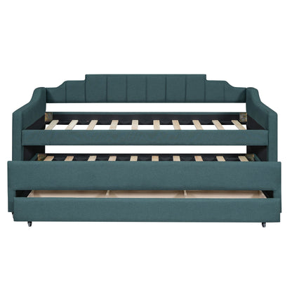 Twin Size Upholstered Daybed with Trundle and Three Drawers,Green