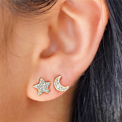 S925 Small Ins 4 Piece Set Star Octagonal Star Four Point Star Moon Earring Set