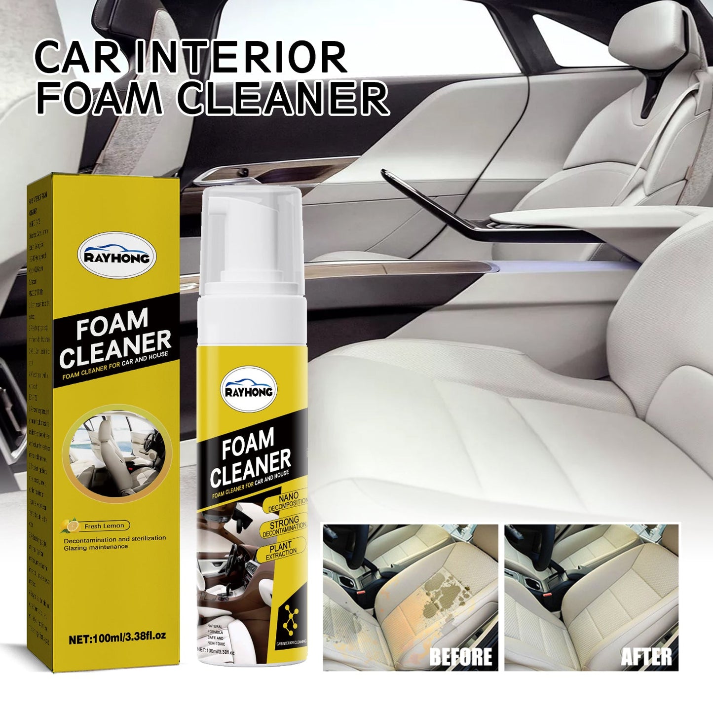 Car Interior Foam Cleaner, Interior Seat Instrument Panel Clean Dust And Polish Maintenance Refurbishing Agent