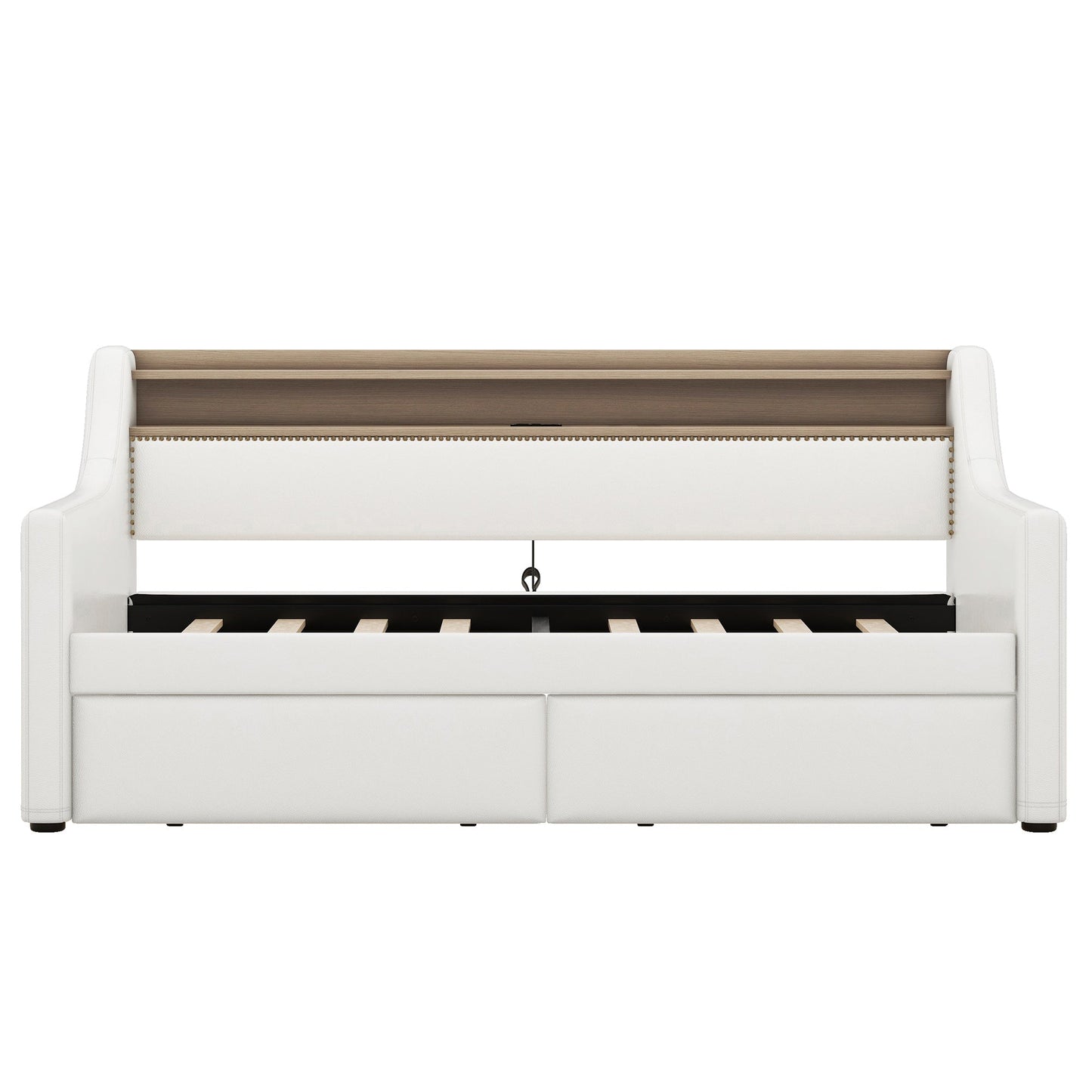 Twin Size Daybed with Drawers, Upholstered Daybed with Charging Station and LED Lights, White