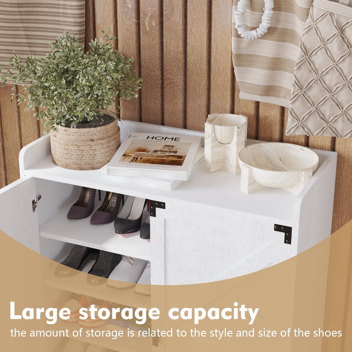 Shoe Cabinet with Doors, 6-Tier Shoe Storage Cabinet with Adjustable Shelves, Wooden Shoes Rack Shoe Storage Organizer