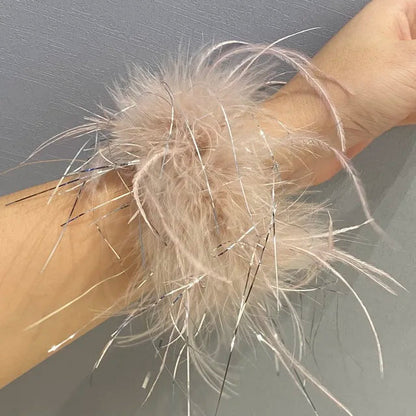 Real Ostrich feather cuff plumes bracelet for women white Cuffs pens Shirt with feathers girls fur cuffs ornament boa plume