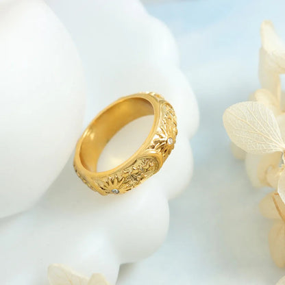 Star Moon Shaped Sparkling Zircon Design Ring Titanium Steel Handmade Jewelry for Girls