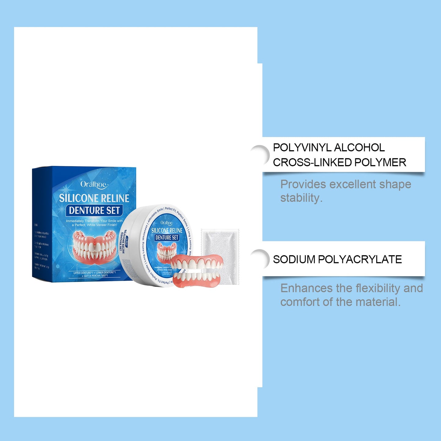 Cosmetic Denture Set, Improve Smile Comfort Cosmetic Dental Crevices Care Set