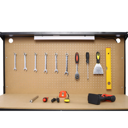 Steel Workbench Tool Storage Work Bench Workshop Tools Table W/Drawer and Peg Board ,4xAC outlets 2xUSB Ports