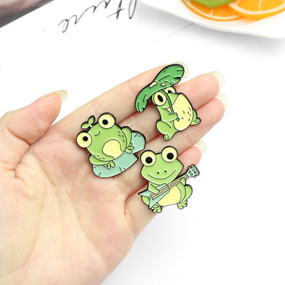 Quack Quack Enamel Pin Custom Frog Lotus Leaf Brooches Bag Lapel Pin Cartoon Animal Badge Jewelry Gift for Kids Friends