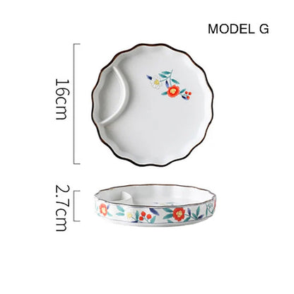Dumpling plate sushi plate round square plate with soy sauce and vinegar partitioned snack plate ceramic plate for home use
