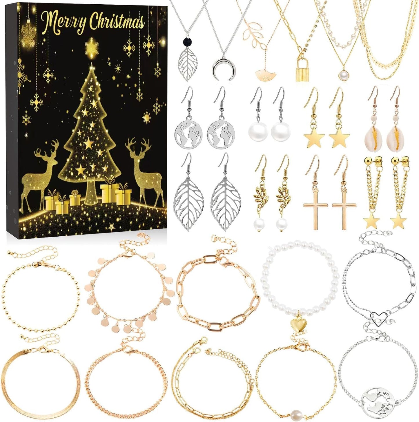 DIY creative children's bracelet jewelry 24-grid calendar Christmas holiday surprise blind box silver set