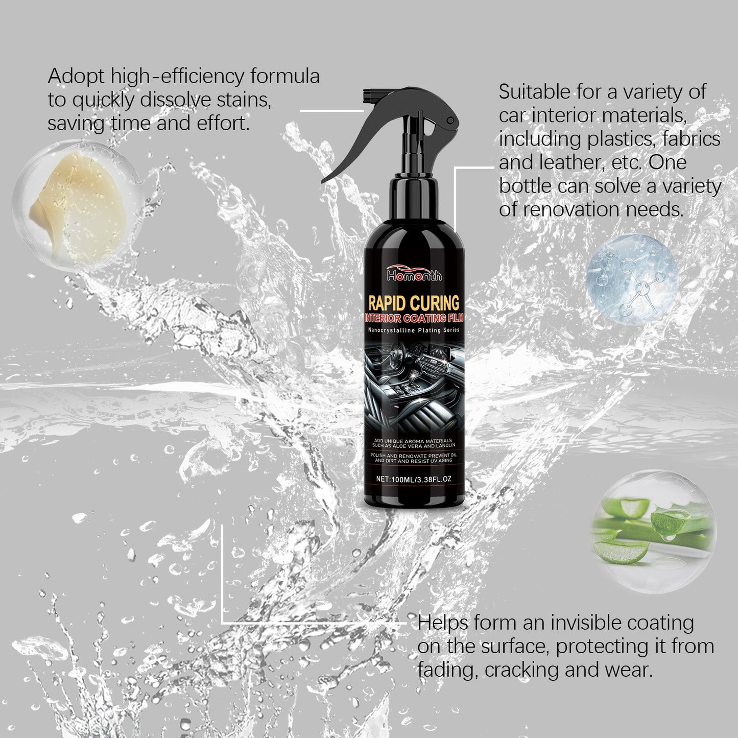 multi-functional automotive interior retreader Multi-functional automotive interior cleaning and decontamination maintenance coating agent