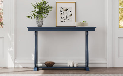 48-Inch Rustic Vintage Console Table --- Farmhouse Style Entryway Table with Open Shelf and Sturdy Construction (Navy)