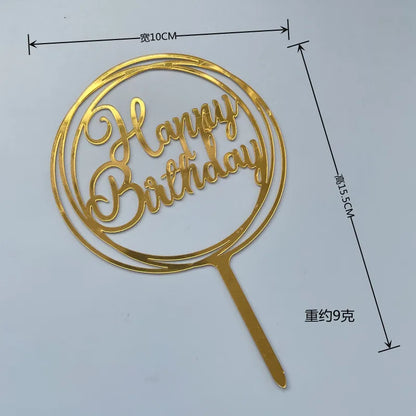 Acrylic Happy Birthday Cake Topper Concise gold Birthday Party Cake Toppers for Kids holiday gift dessert Decoration Baby Shower