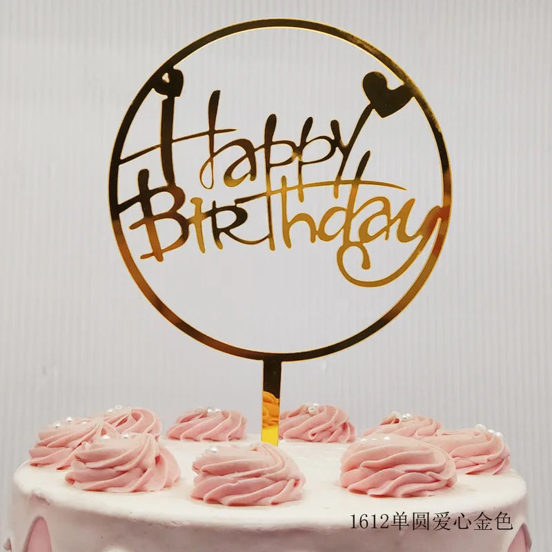 Acrylic Happy Birthday Cake Topper Concise gold Birthday Party Cake Toppers for Kids holiday gift dessert Decoration Baby Shower