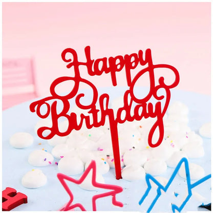 Gold Silver Happy Birthday Cake Toppers Acrylic Classic Birthday Cupcake Topper Dessert Decoration For Baby Shower Cake Supplies