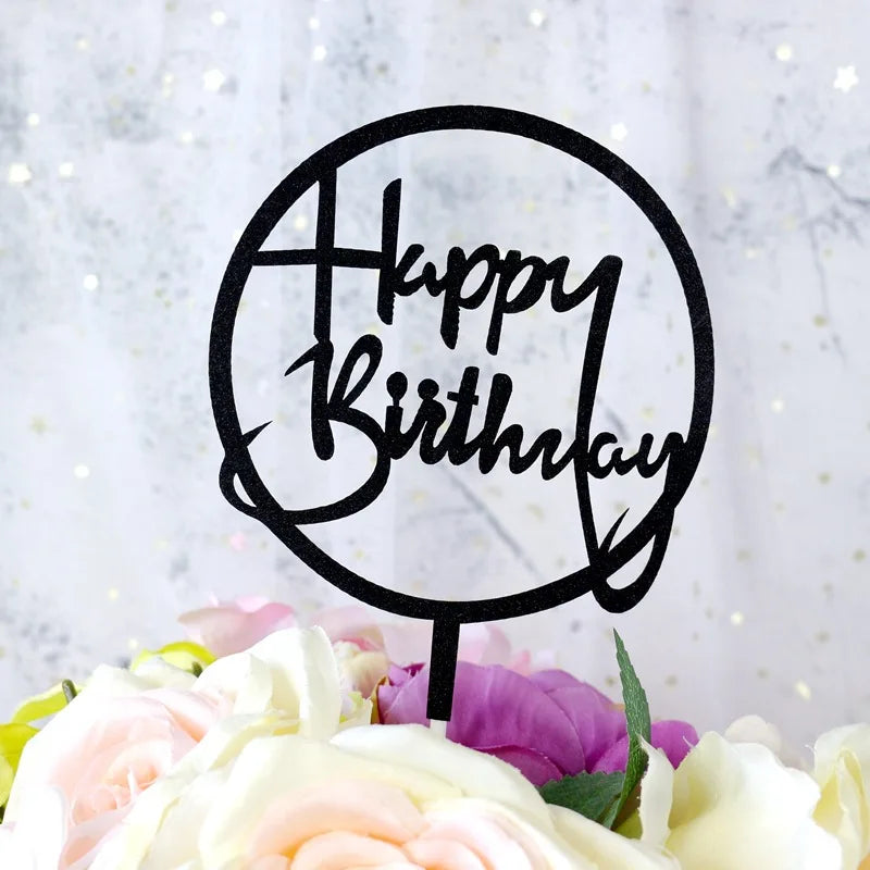 Gold Silver Happy Birthday Cake Toppers Acrylic Classic Birthday Cupcake Topper Dessert Decoration For Baby Shower Cake Supplies