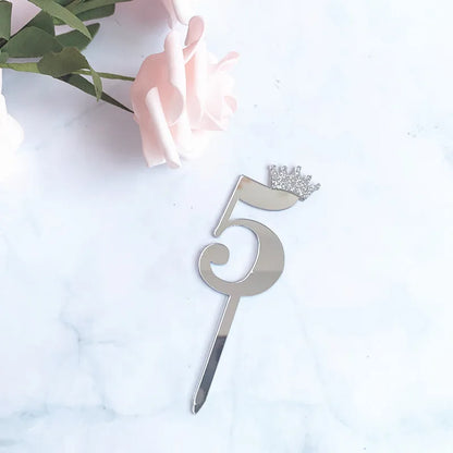 0-9 Crown Number Happy Birthday Cake Topper Gold Acrylic Wedding Party Cupcake Toppers for Baby Shower Gift Dessert Decoration