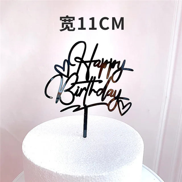 New Happy Birthday Cake Topper Red gold silver Acrylic Birthday theme party cake toppers decoration For Kids birthday cakes gift