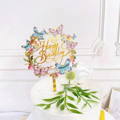 Acrylic Happy Birthday Cake Topper Concise gold Birthday Party Cake Toppers for Kids holiday gift dessert Decoration Baby Shower