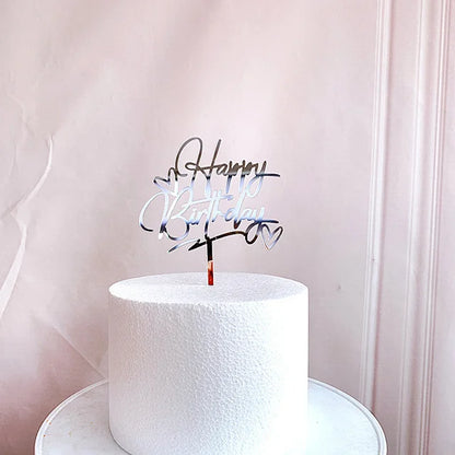 Gold Silver Happy Birthday Cake Toppers Acrylic Classic Birthday Cupcake Topper Dessert Decoration For Baby Shower Cake Supplies