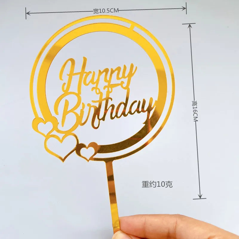 Acrylic Happy Birthday Cake Topper Concise gold Birthday Party Cake Toppers for Kids holiday gift dessert Decoration Baby Shower