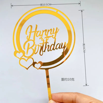 Acrylic Happy Birthday Cake Topper Concise gold Birthday Party Cake Toppers for Kids holiday gift dessert Decoration Baby Shower