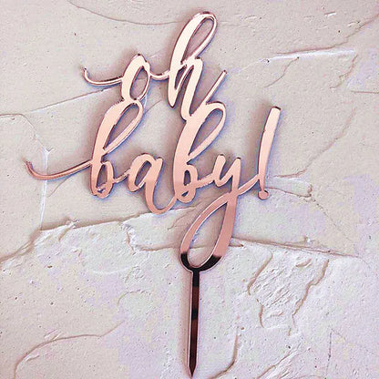 New Acrylic One Cake Topper Rose gold Birthday Party Cupcake Toppers Wedding anniversary Baby 1st birthday Cake Flag Decorations