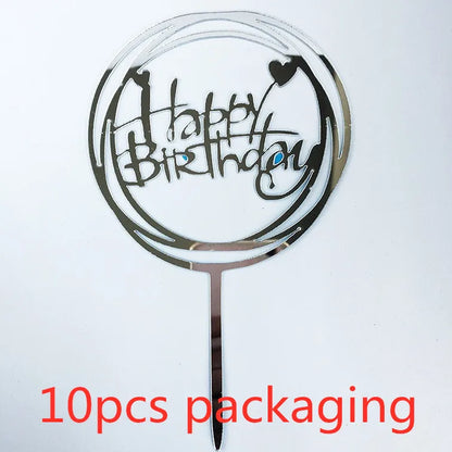 10 Pcs 36 Styles Happy Birthday Cake Topper Pink Gold Acrylic Cake Toppers Baby Shower Cake Birthday Party Cake Flag Decorations