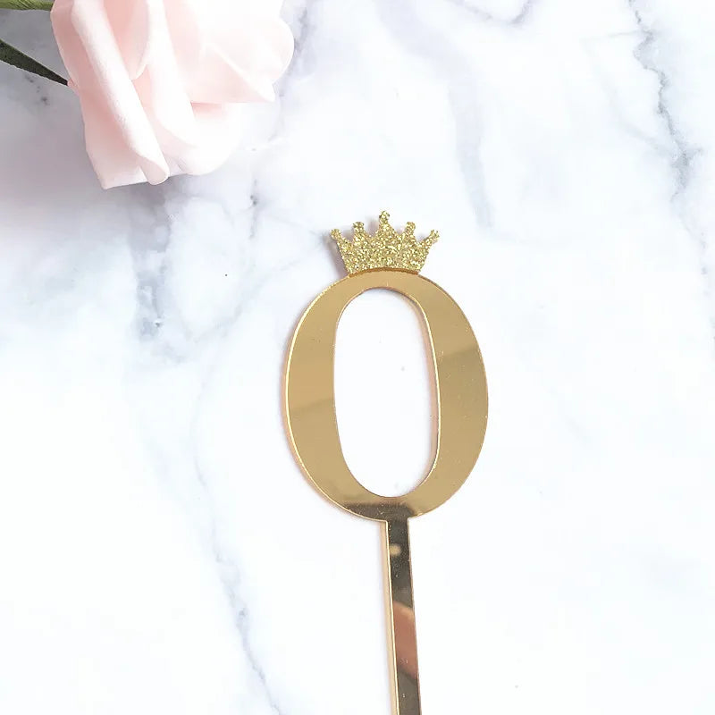 0-9 Crown Number Happy Birthday Cake Topper Gold Acrylic Wedding Party Cupcake Toppers for Baby Shower Gift Dessert Decoration