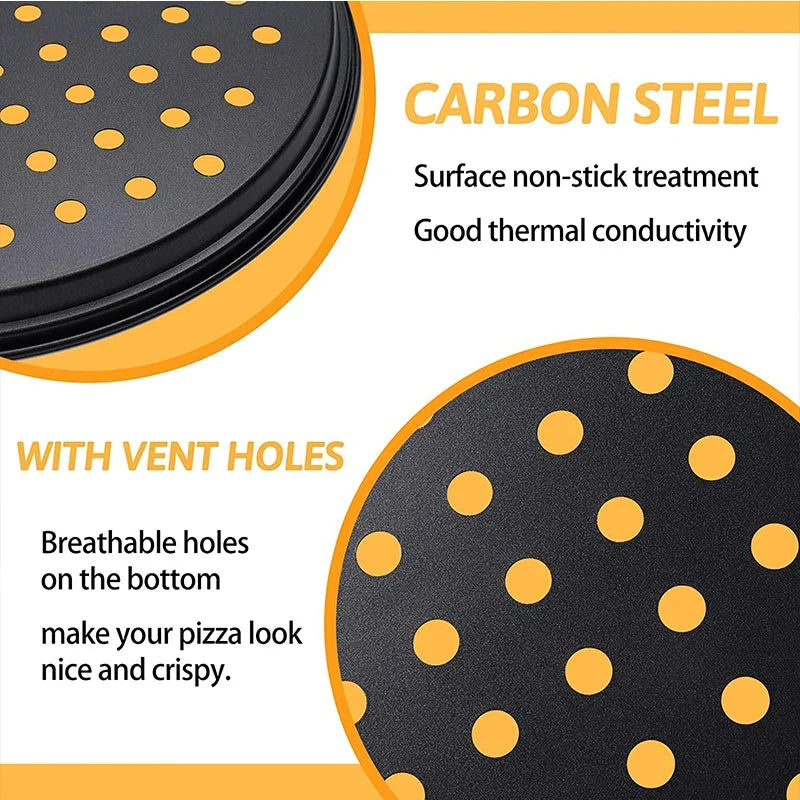 Nonstick Carbon Steel Pizza Crisper Trays Pizza Baking Pan Mold with Holes Round Deep Dish Plate